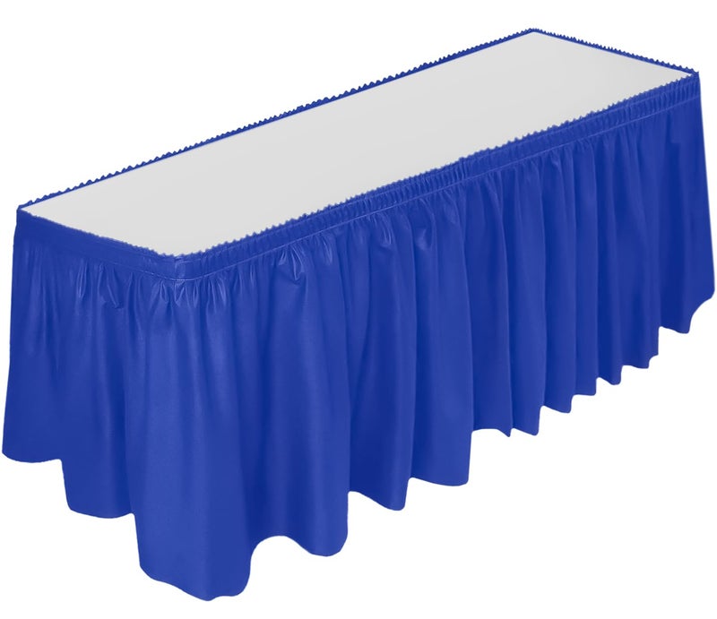 DecorRack Table Skirt, 29 in x 14 ft -BPA Free- Plastic Tableskirt, Disposable, Reusable, Rectangular Tablecloth Skirt, Royal Blue (1 Pack) - Image 1